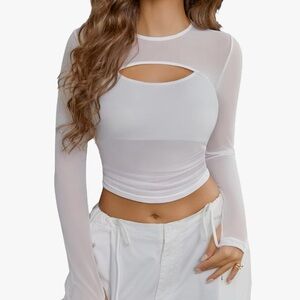 Elegant White Sheer Long Sleeve Top